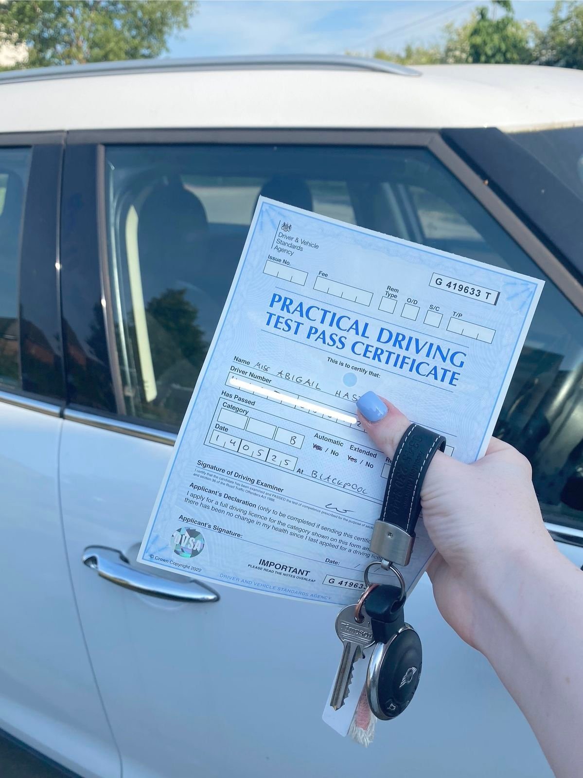 Official DVSA Practical Driving Test Pass Certificate